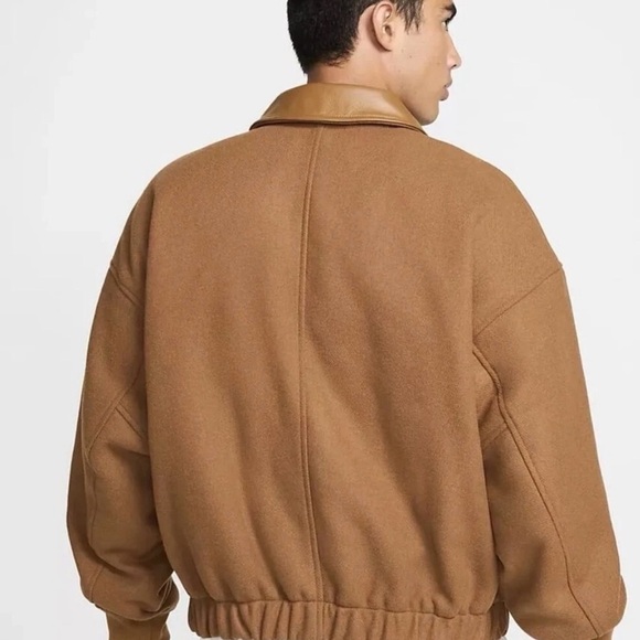 New Nike Air Varsity Jacket Wool Leather Tan Brown FZ1168 281 Men's Large Tall - Picture 7 of 8